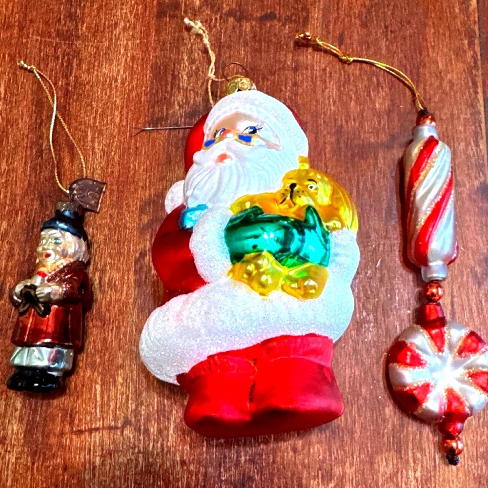 Unbranded Glass Ornament Set Unisex OS Red White  Santa Candy 3pc